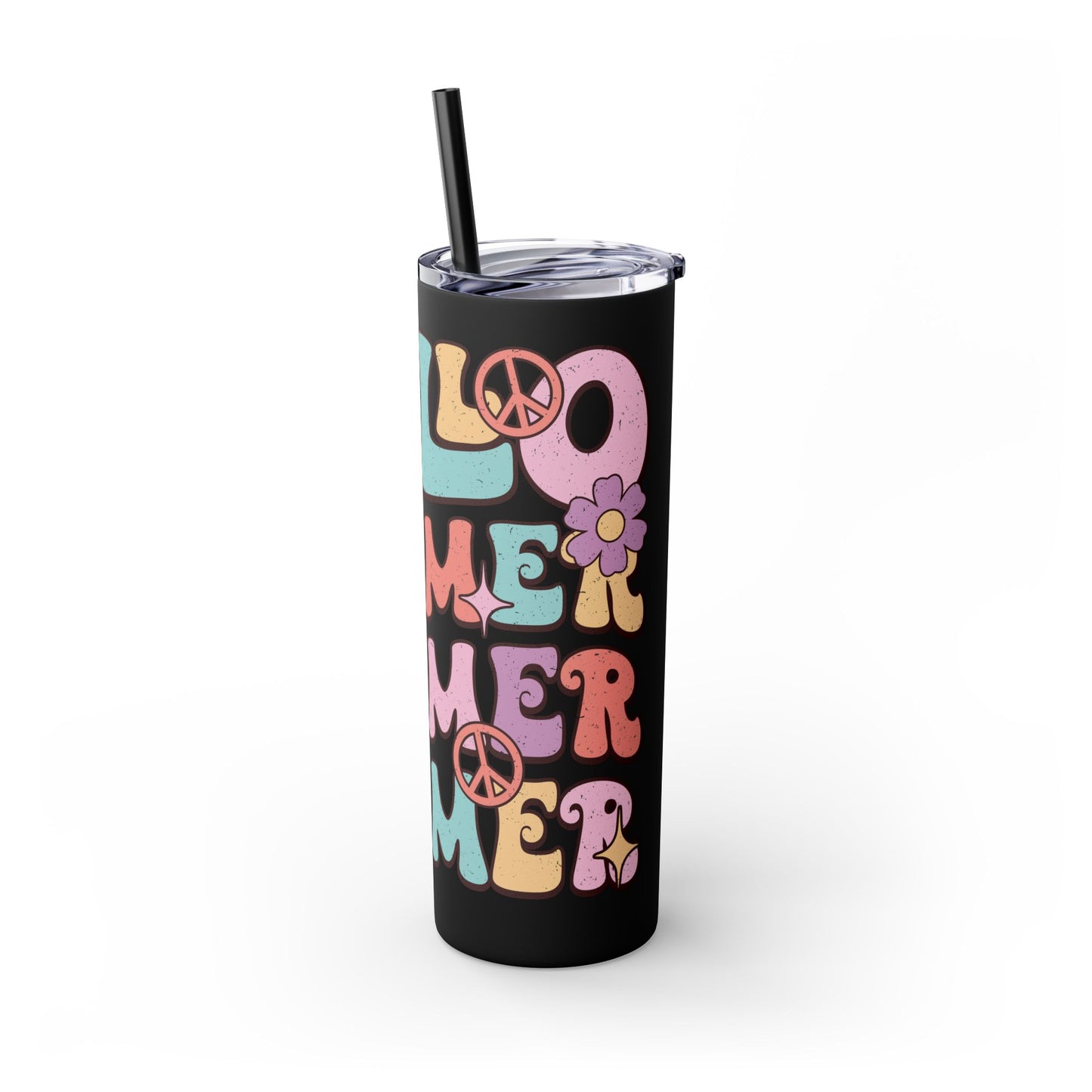 Groovy Summer Collection "Hello Summer " Skinny Tumbler with Straw, 20oz