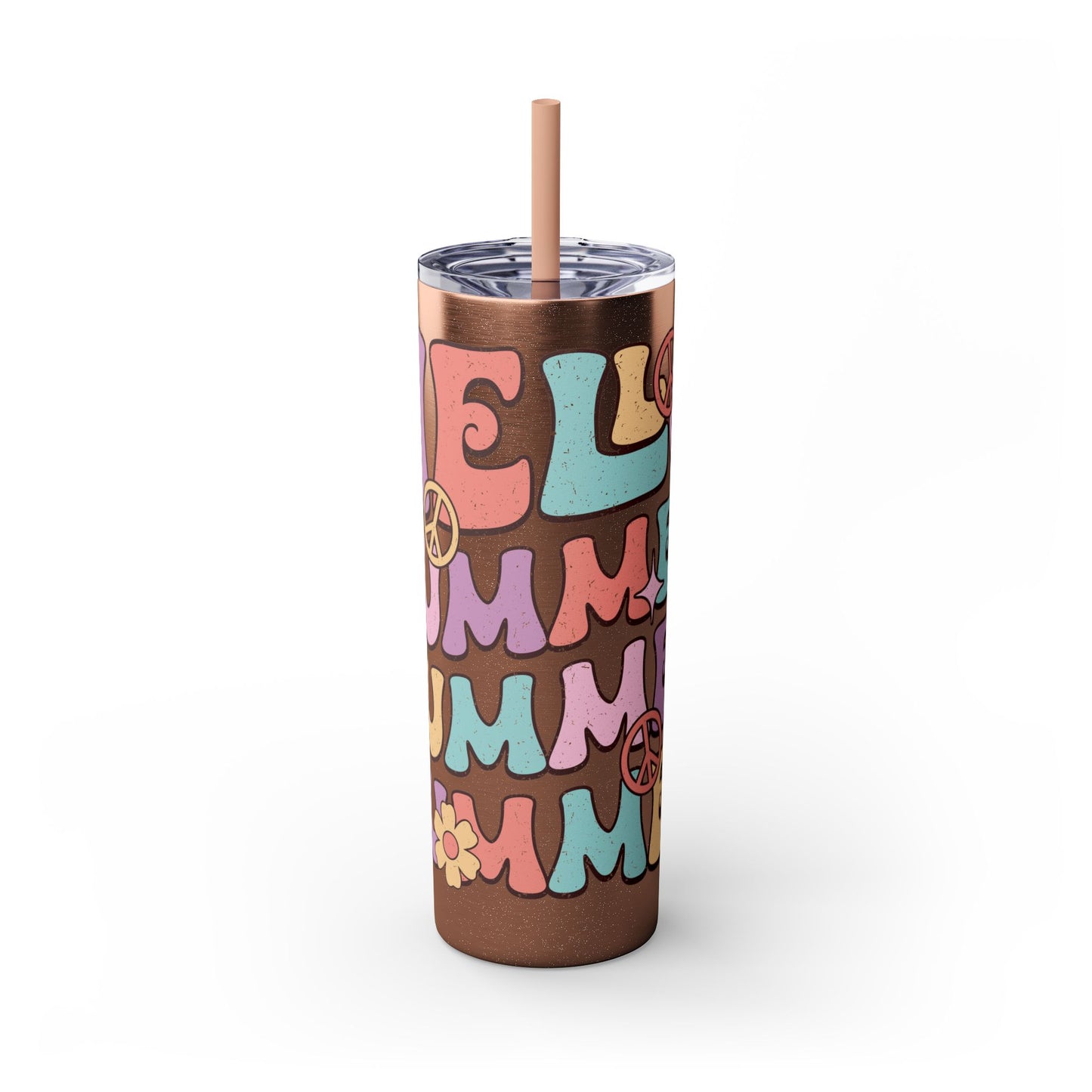 Groovy Summer Collection "Hello Summer " Skinny Tumbler with Straw, 20oz