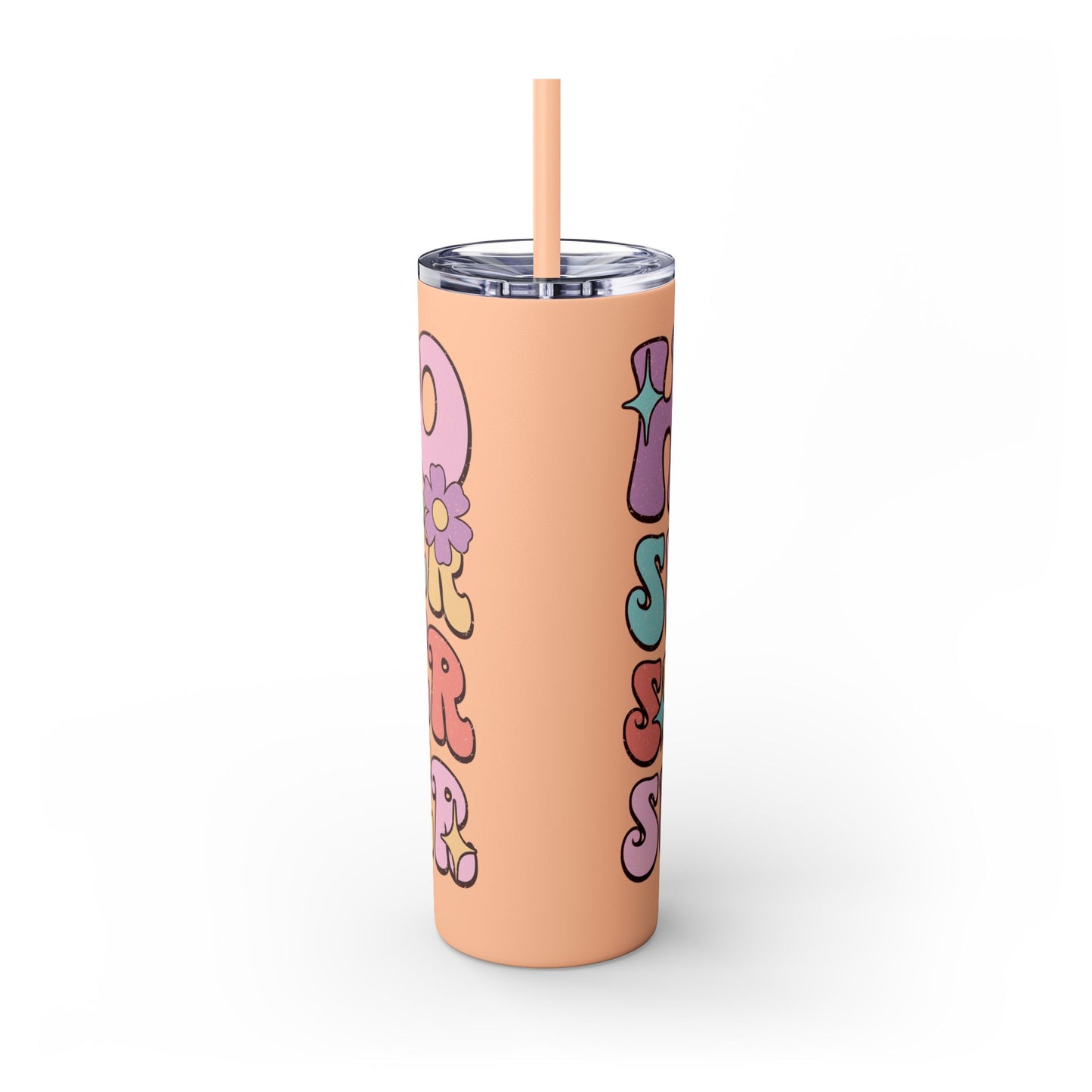 Groovy Summer Collection "Hello Summer " Skinny Tumbler with Straw, 20oz