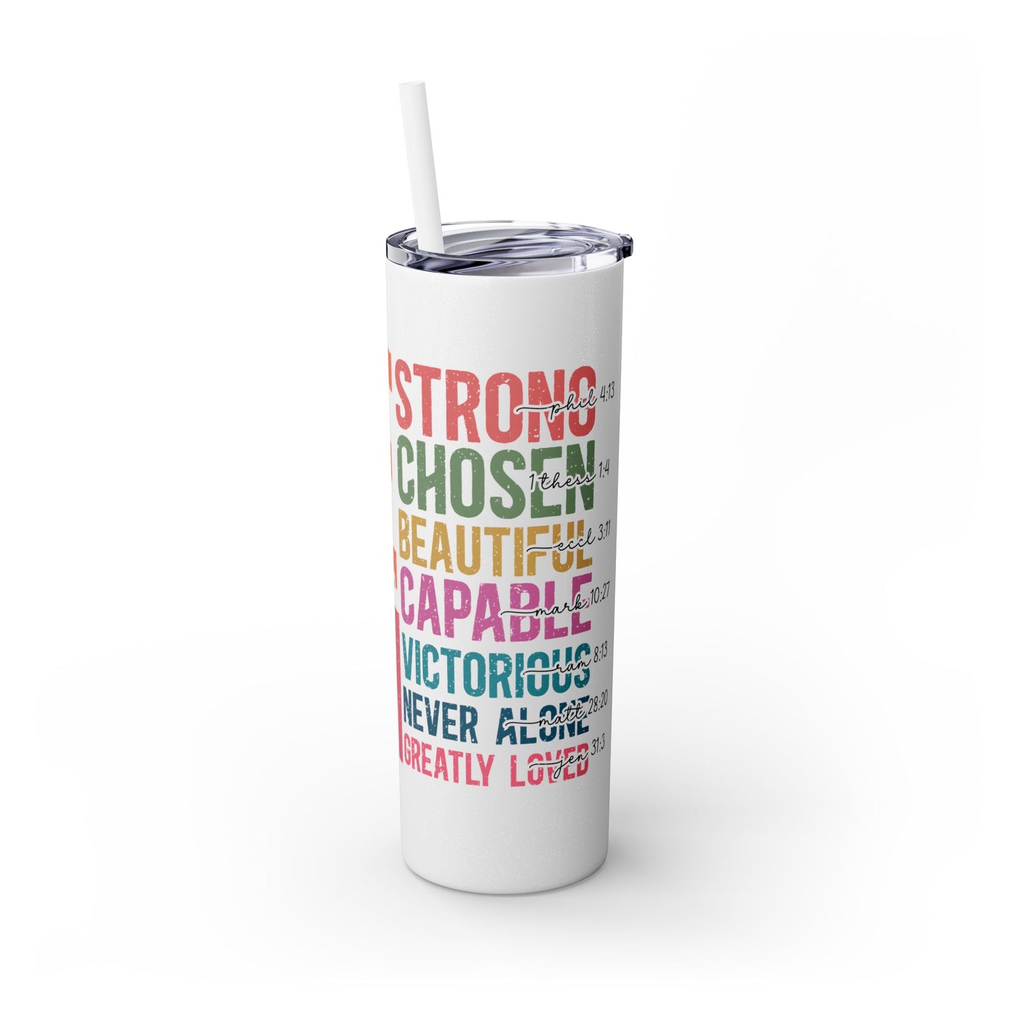 Skinny Tumbler with Motviational "She Is Mom"Straw, 20oz
