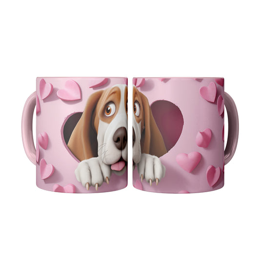 Valentine Dog 3D Wall Ceramic Mug, 11oz (Basset Hound )