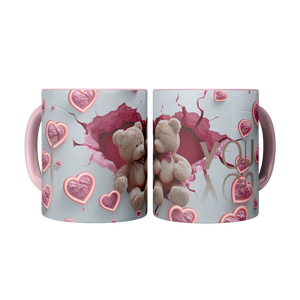 Valentines Day 3D Teddy Bear Couple Coffee Mug (Pink Accent )