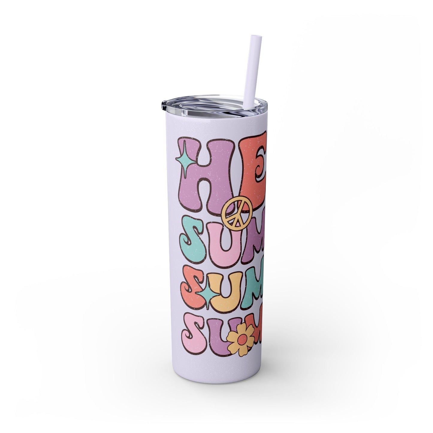 Groovy Summer Collection "Hello Summer " Skinny Tumbler with Straw, 20oz