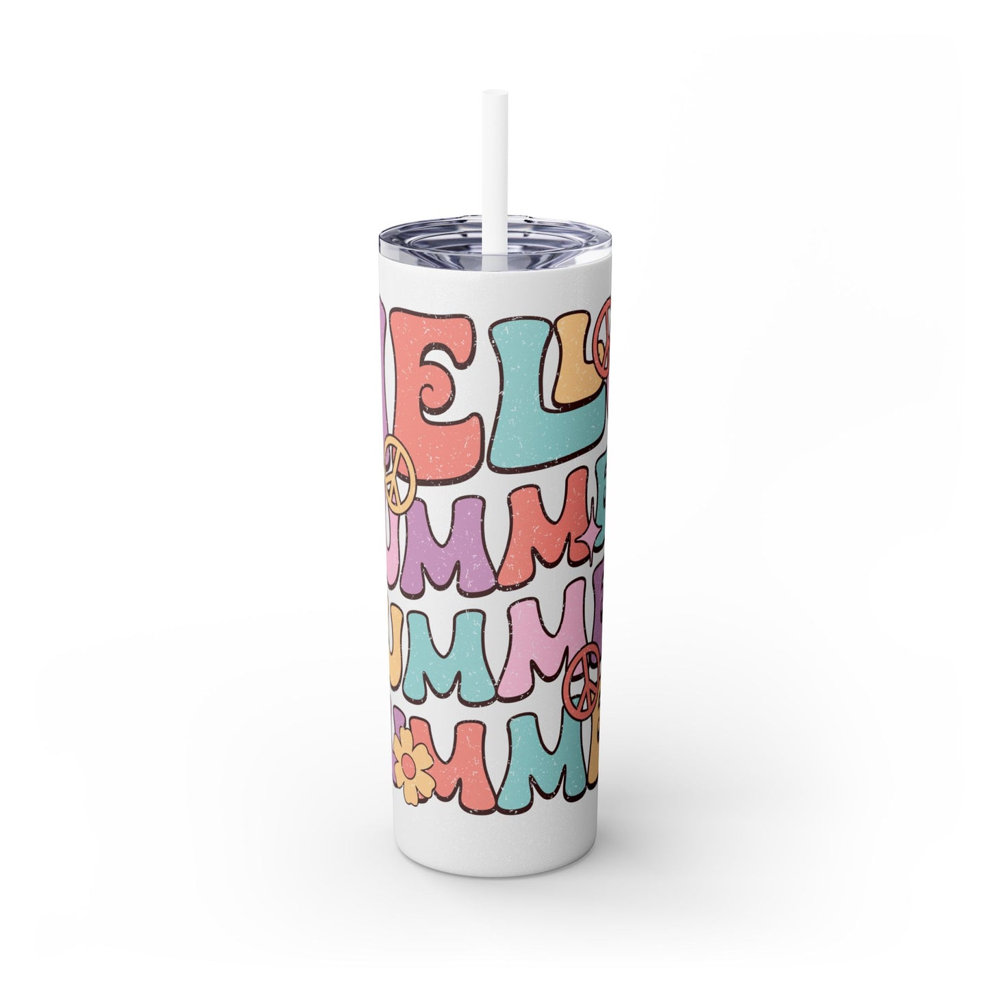 Groovy Summer Collection "Hello Summer " Skinny Tumbler with Straw, 20oz