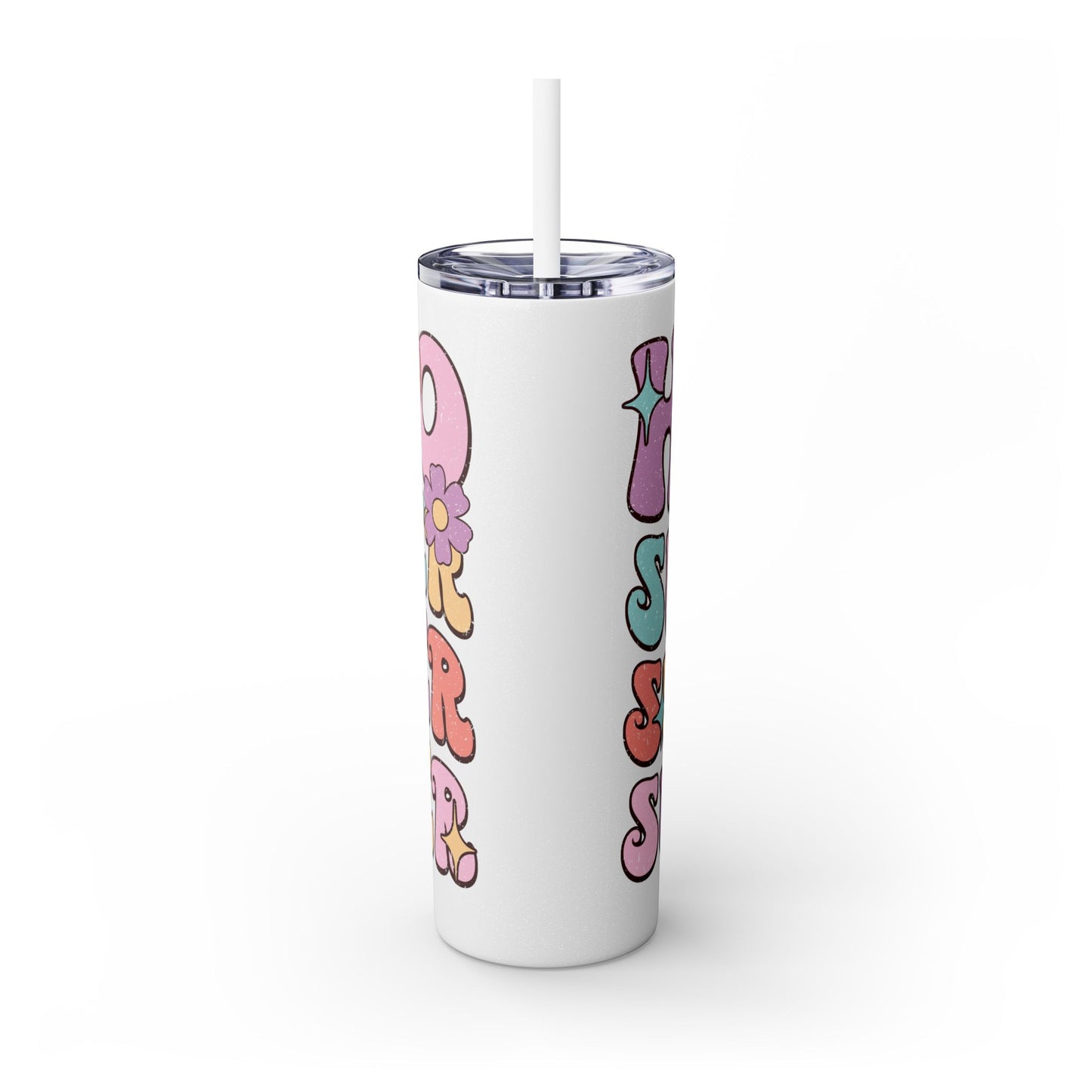 Groovy Summer Collection "Hello Summer " Skinny Tumbler with Straw, 20oz