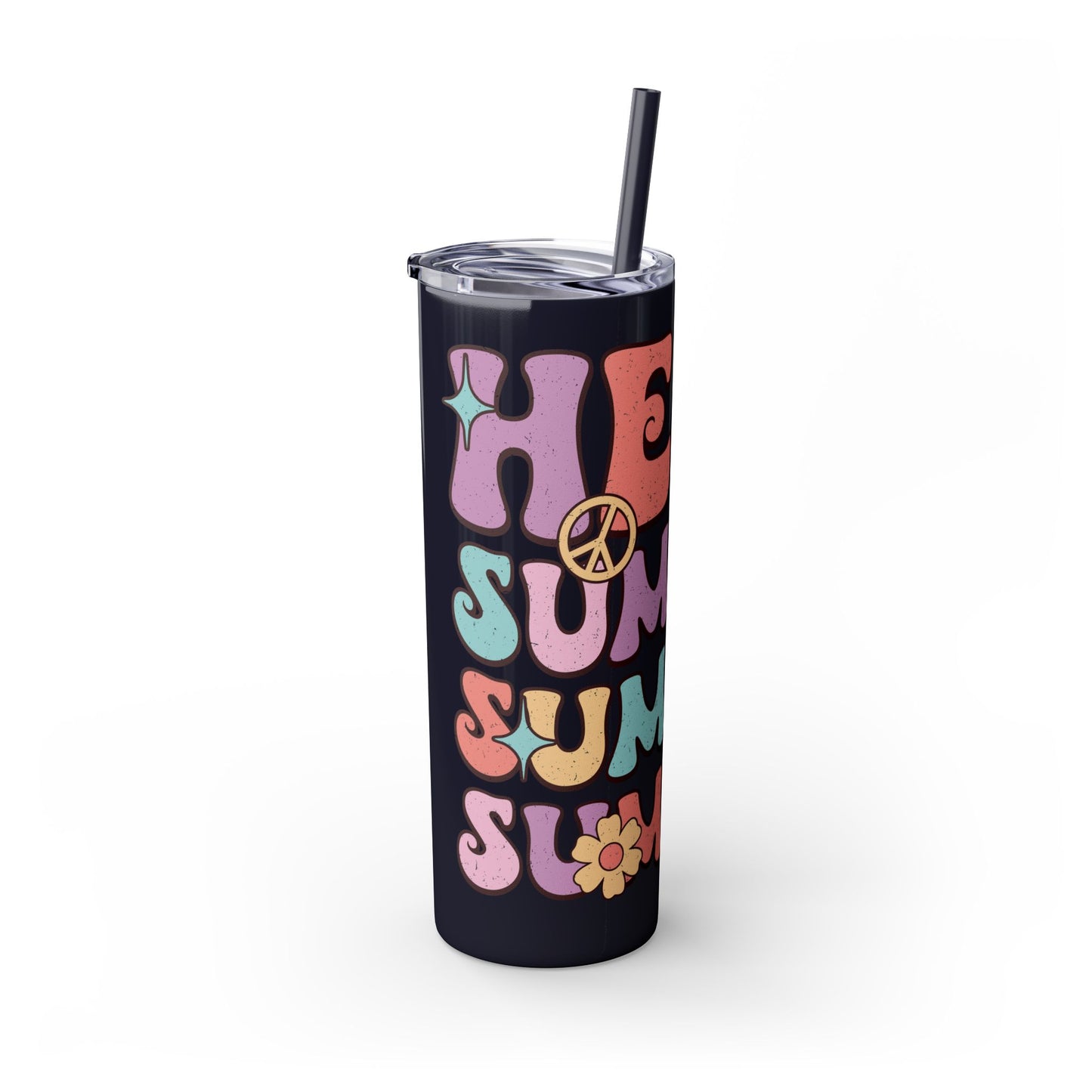 Groovy Summer Collection "Hello Summer " Skinny Tumbler with Straw, 20oz