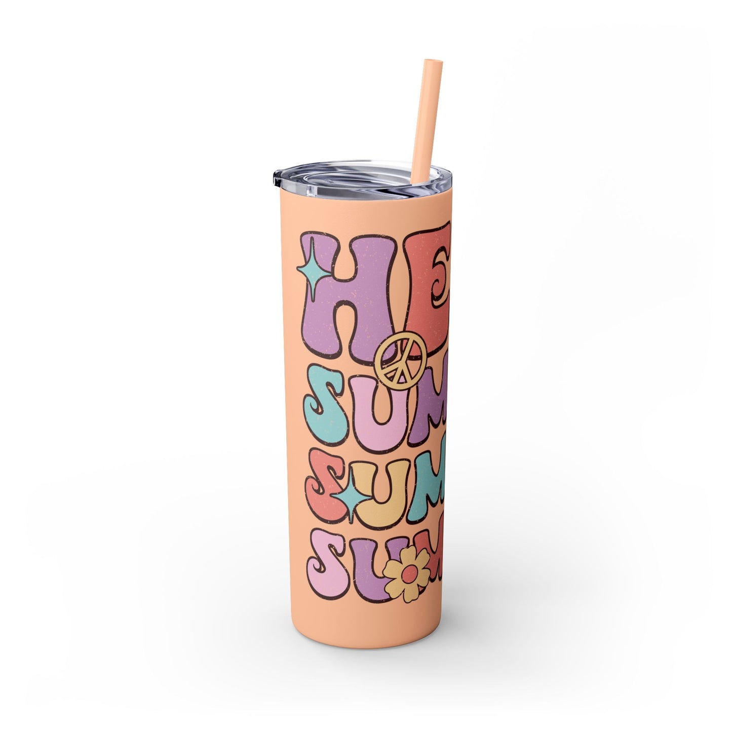 Groovy Summer Collection "Hello Summer " Skinny Tumbler with Straw, 20oz