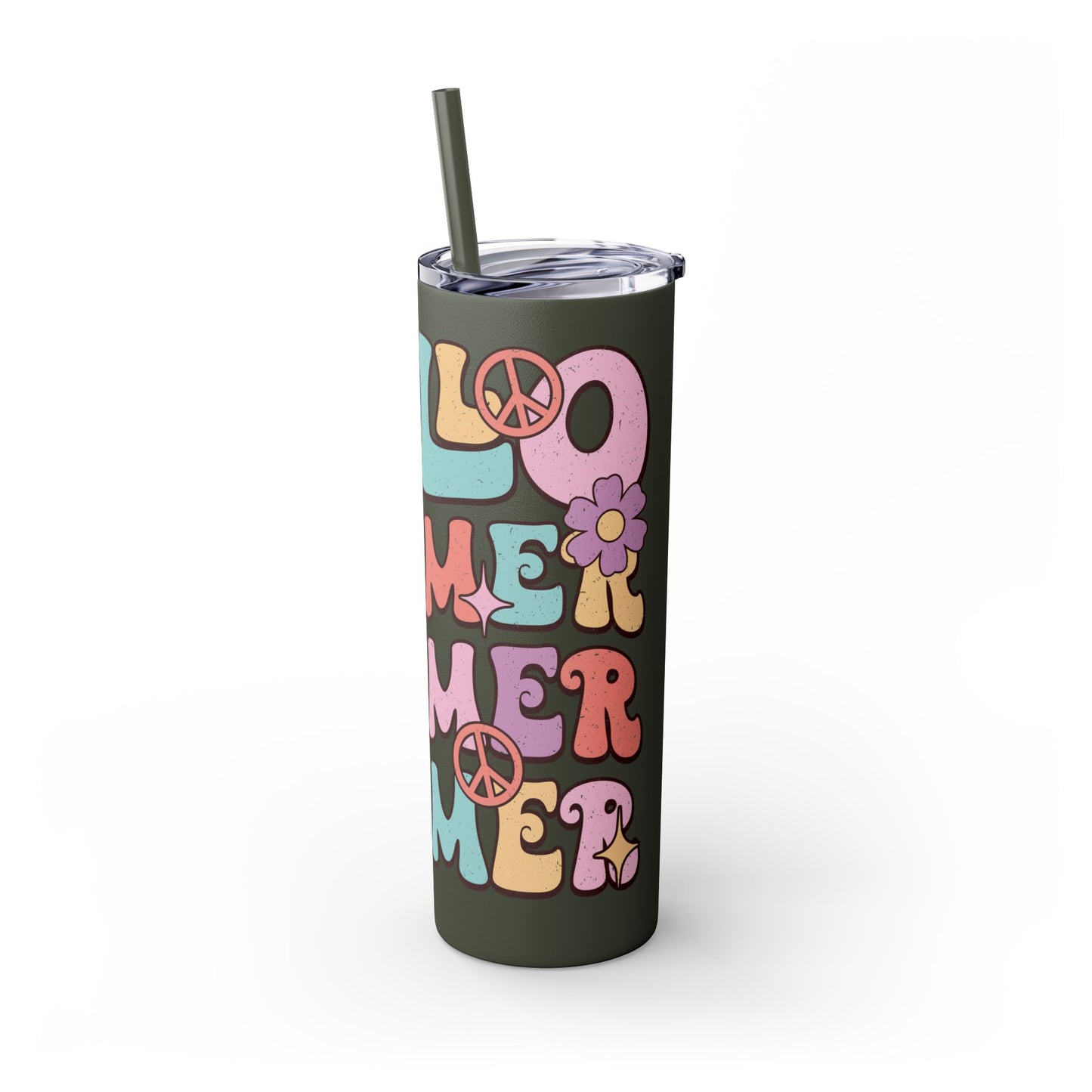 Groovy Summer Collection "Hello Summer " Skinny Tumbler with Straw, 20oz