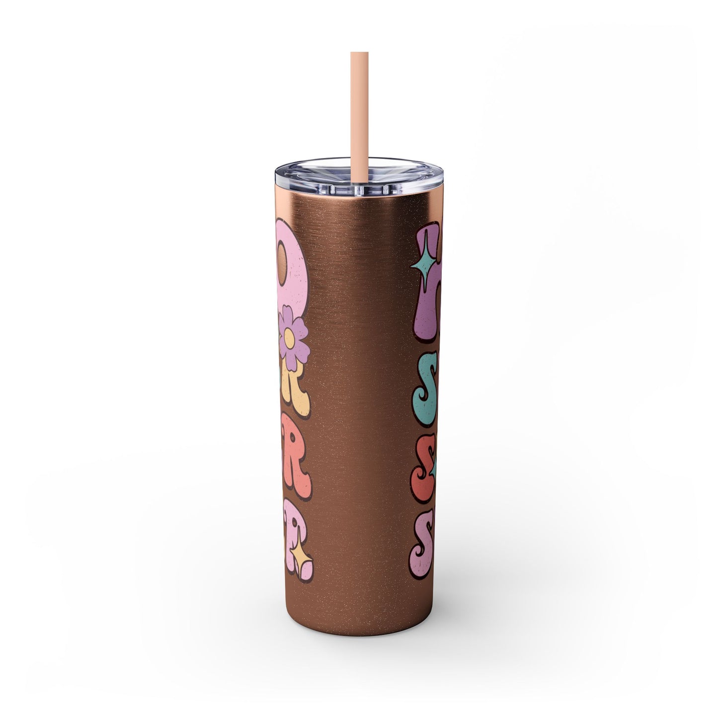 Groovy Summer Collection "Hello Summer " Skinny Tumbler with Straw, 20oz