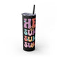 Groovy Summer Collection "Hello Summer " Skinny Tumbler with Straw, 20oz