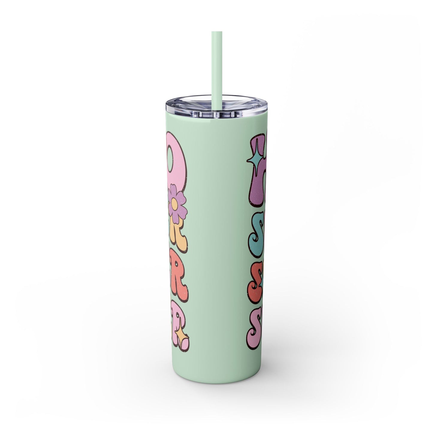 Groovy Summer Collection "Hello Summer " Skinny Tumbler with Straw, 20oz