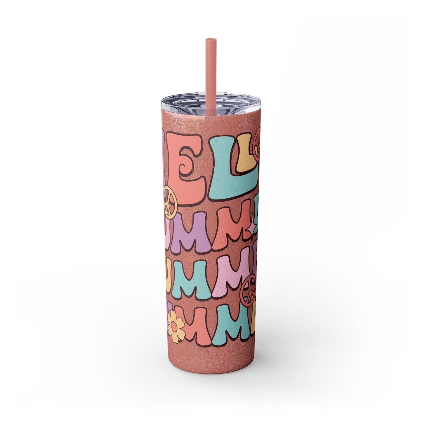 Groovy Summer Collection "Hello Summer " Skinny Tumbler with Straw, 20oz