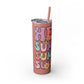 Groovy Summer Collection "Hello Summer " Skinny Tumbler with Straw, 20oz