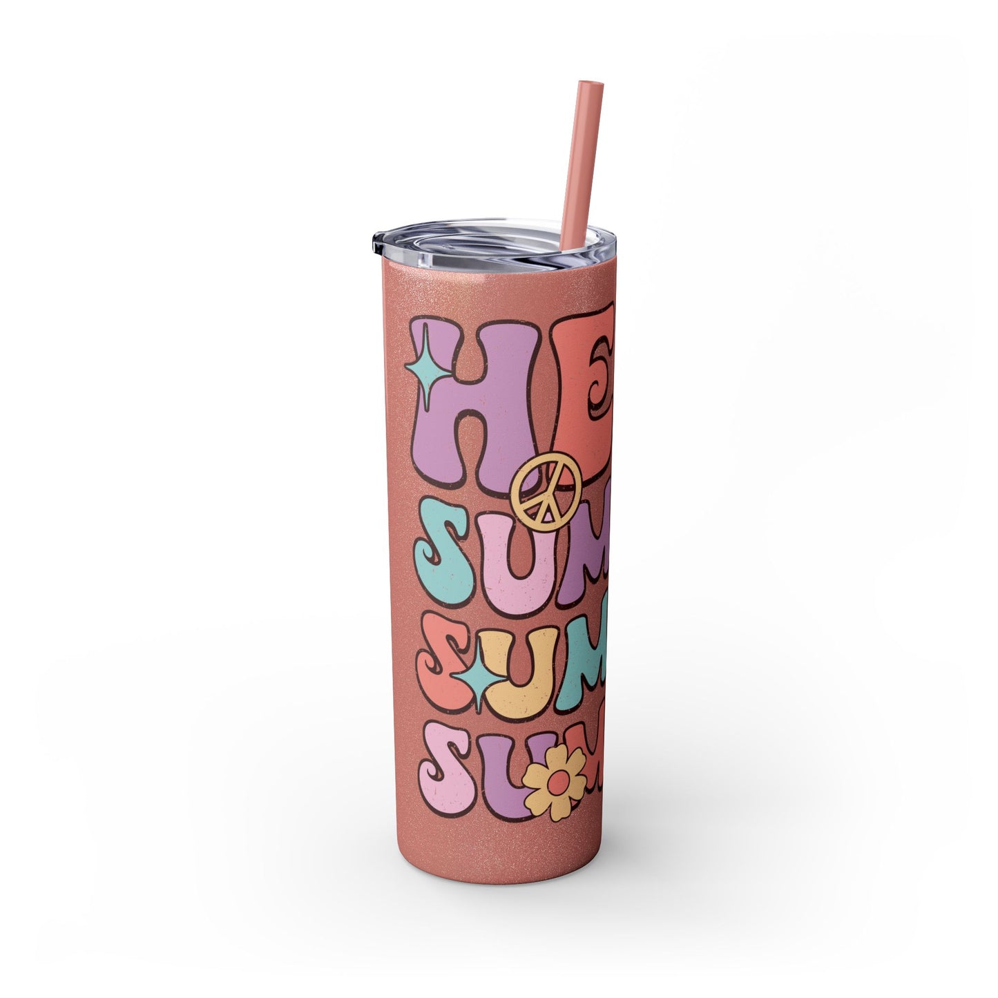 Groovy Summer Collection "Hello Summer " Skinny Tumbler with Straw, 20oz