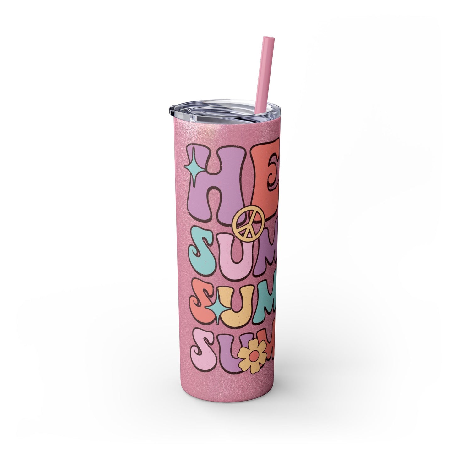 Groovy Summer Collection "Hello Summer " Skinny Tumbler with Straw, 20oz