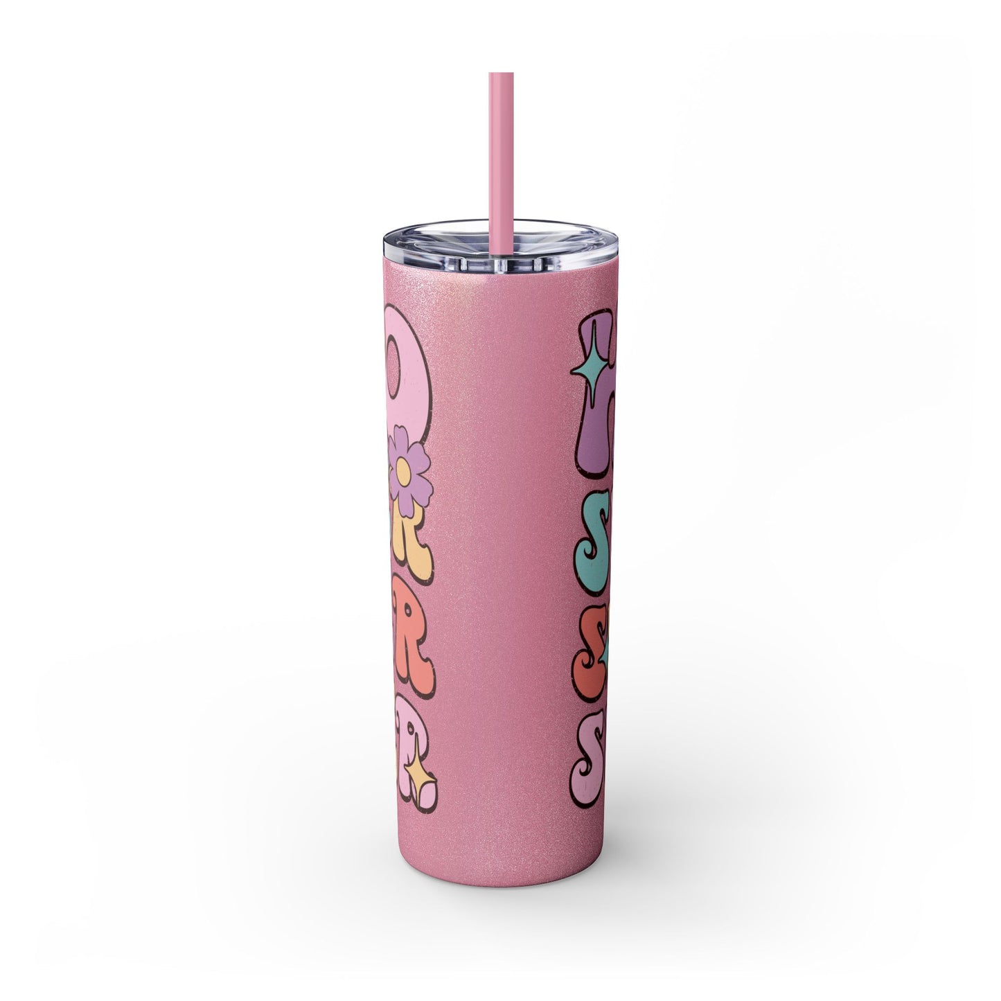 Groovy Summer Collection "Hello Summer " Skinny Tumbler with Straw, 20oz