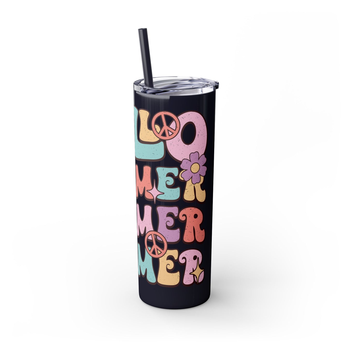 Groovy Summer Collection "Hello Summer " Skinny Tumbler with Straw, 20oz