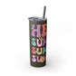 Groovy Summer Collection "Hello Summer " Skinny Tumbler with Straw, 20oz