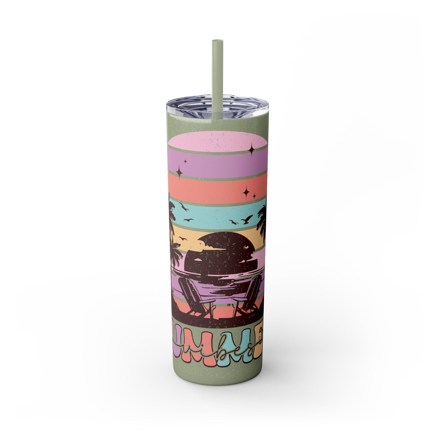 "Summer Vibes " Skinny Tumbler with Straw, 20oz