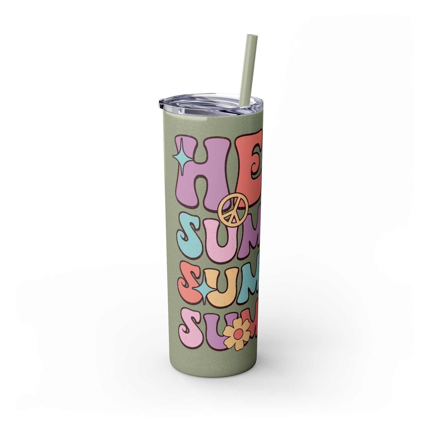 Groovy Summer Collection "Hello Summer " Skinny Tumbler with Straw, 20oz