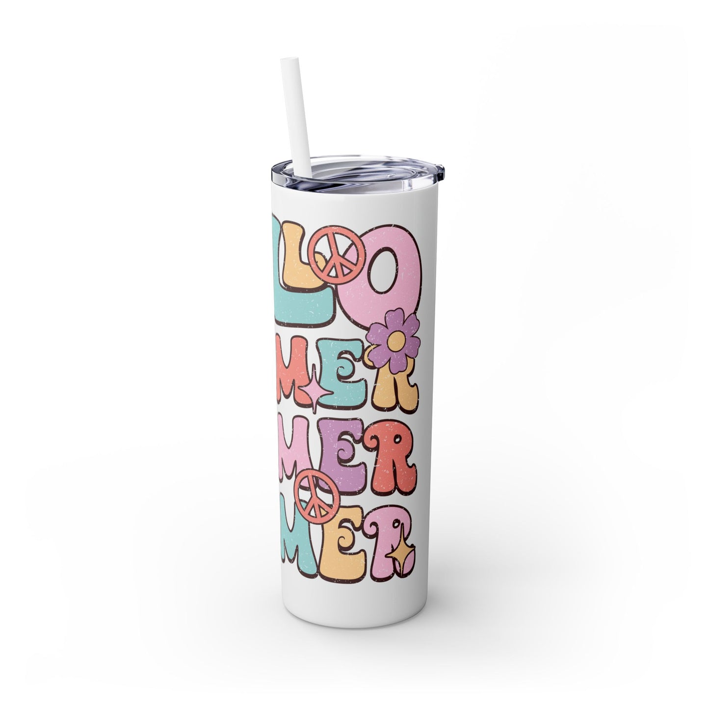 Groovy Summer Collection "Hello Summer " Skinny Tumbler with Straw, 20oz