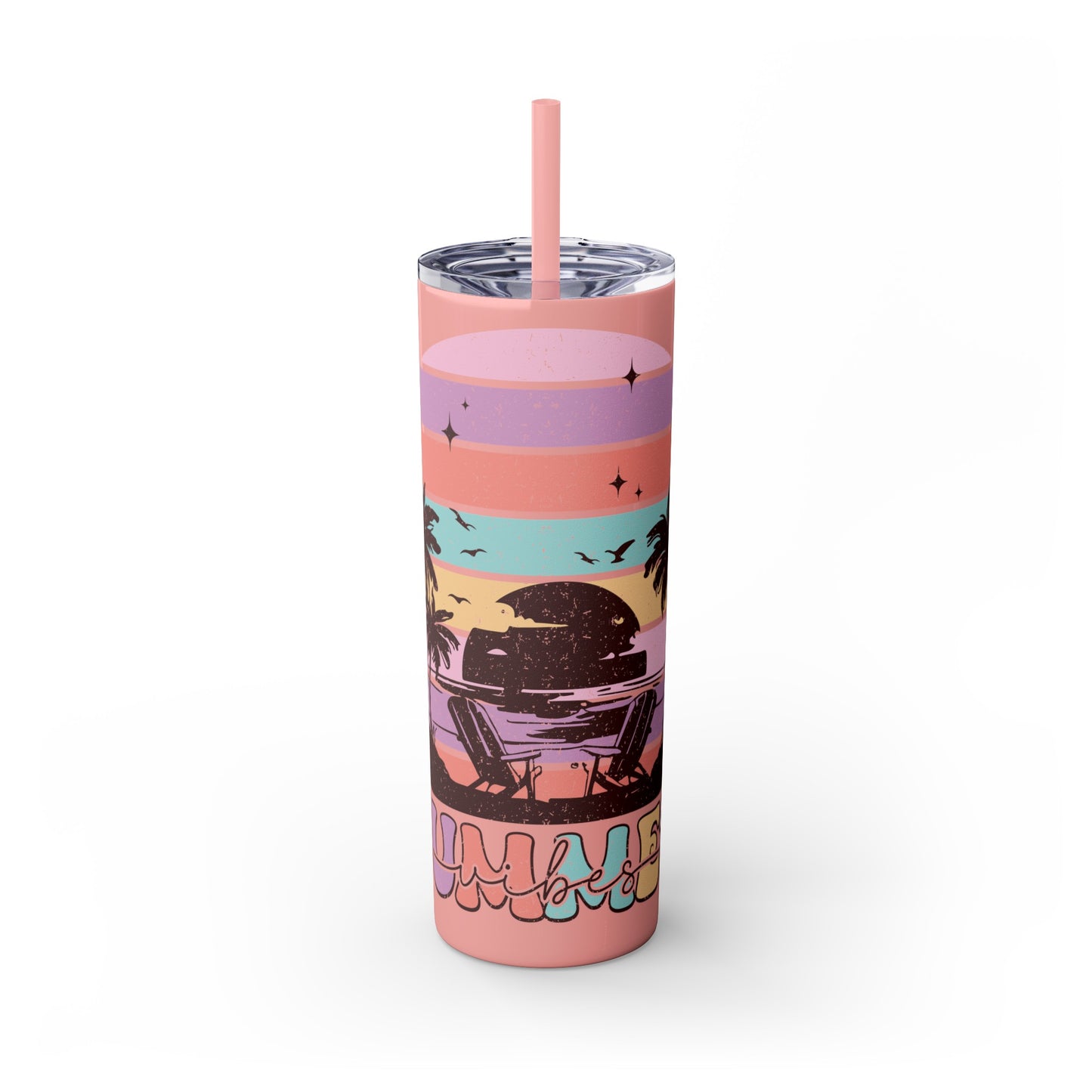 "Summer Vibes " Skinny Tumbler with Straw, 20oz