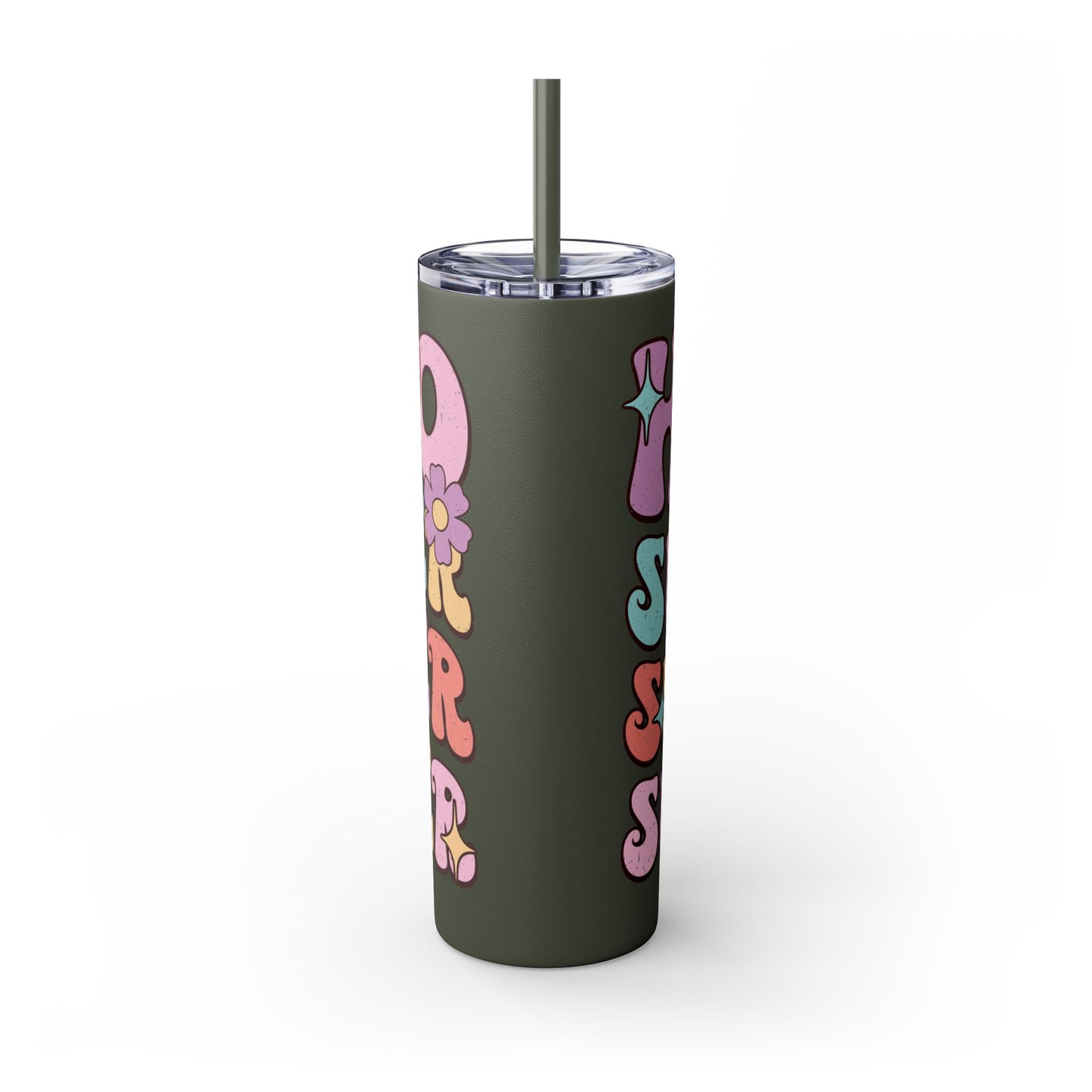 Groovy Summer Collection "Hello Summer " Skinny Tumbler with Straw, 20oz