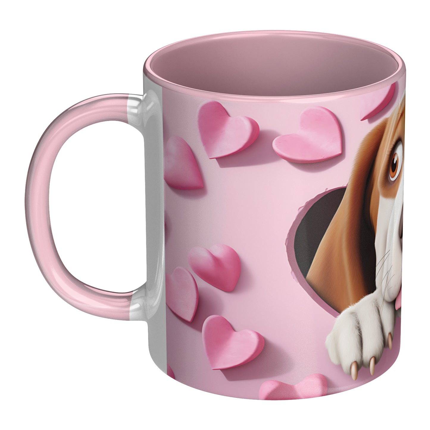 Valentine  Dog 3D Wall Ceramic Mug, 11oz (Basset Hound )