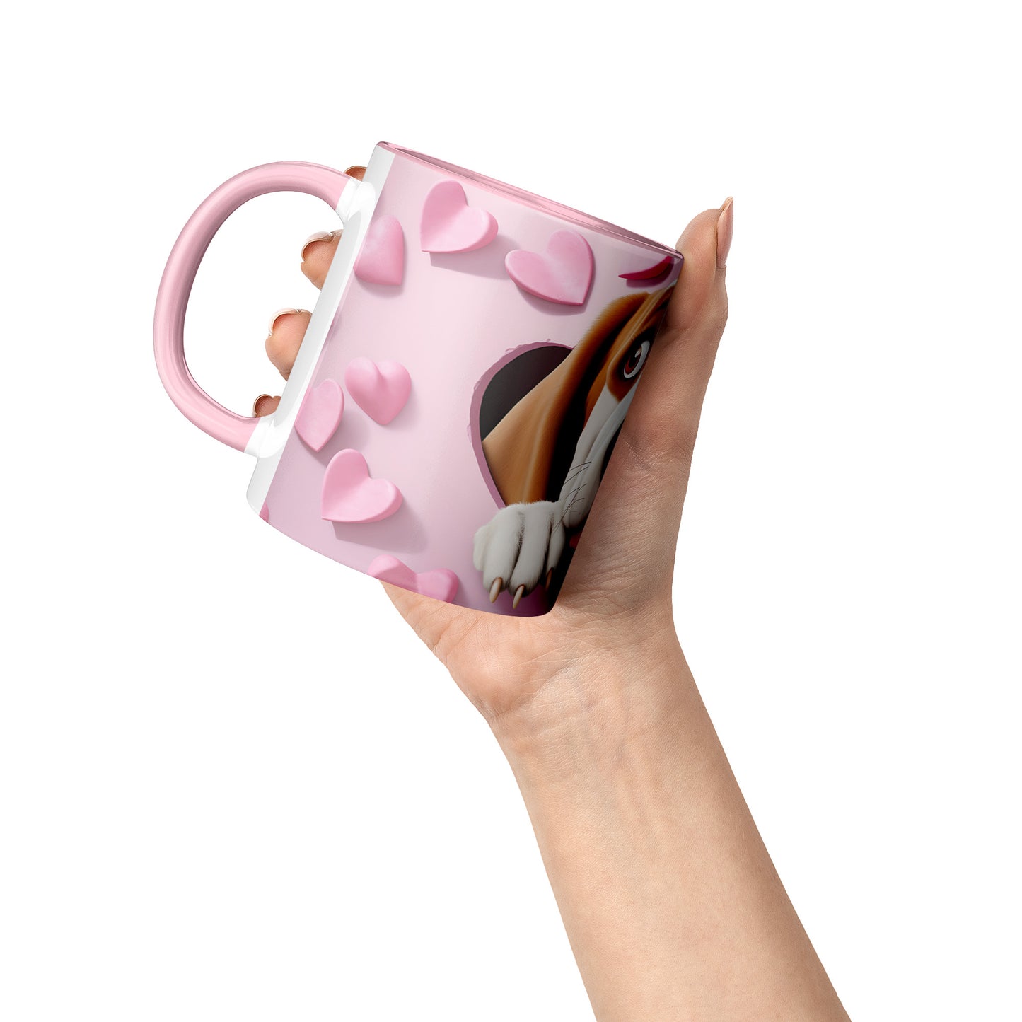 Valentine  Dog 3D Wall Ceramic Mug, 11oz (Basset Hound )