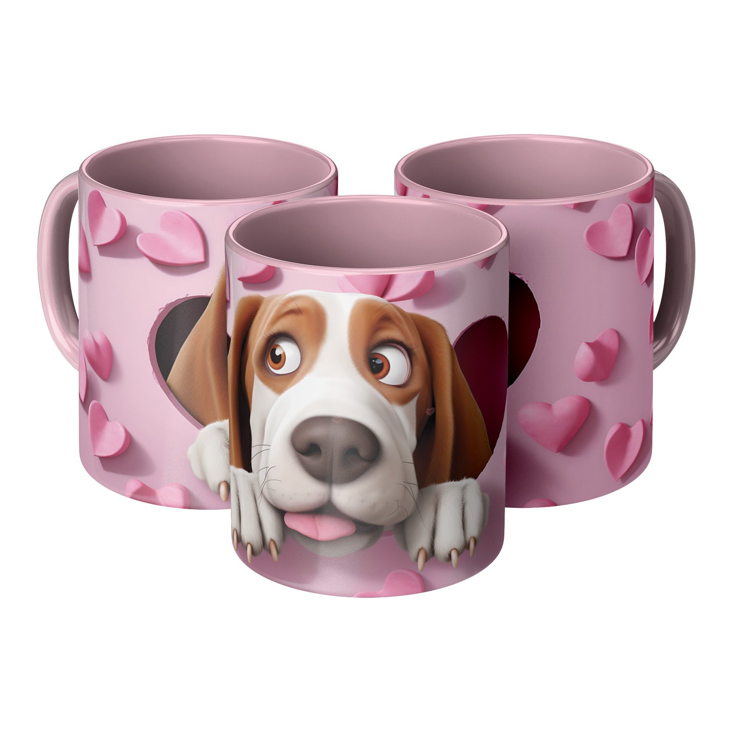Valentine  Dog 3D Wall Ceramic Mug, 11oz (Basset Hound )