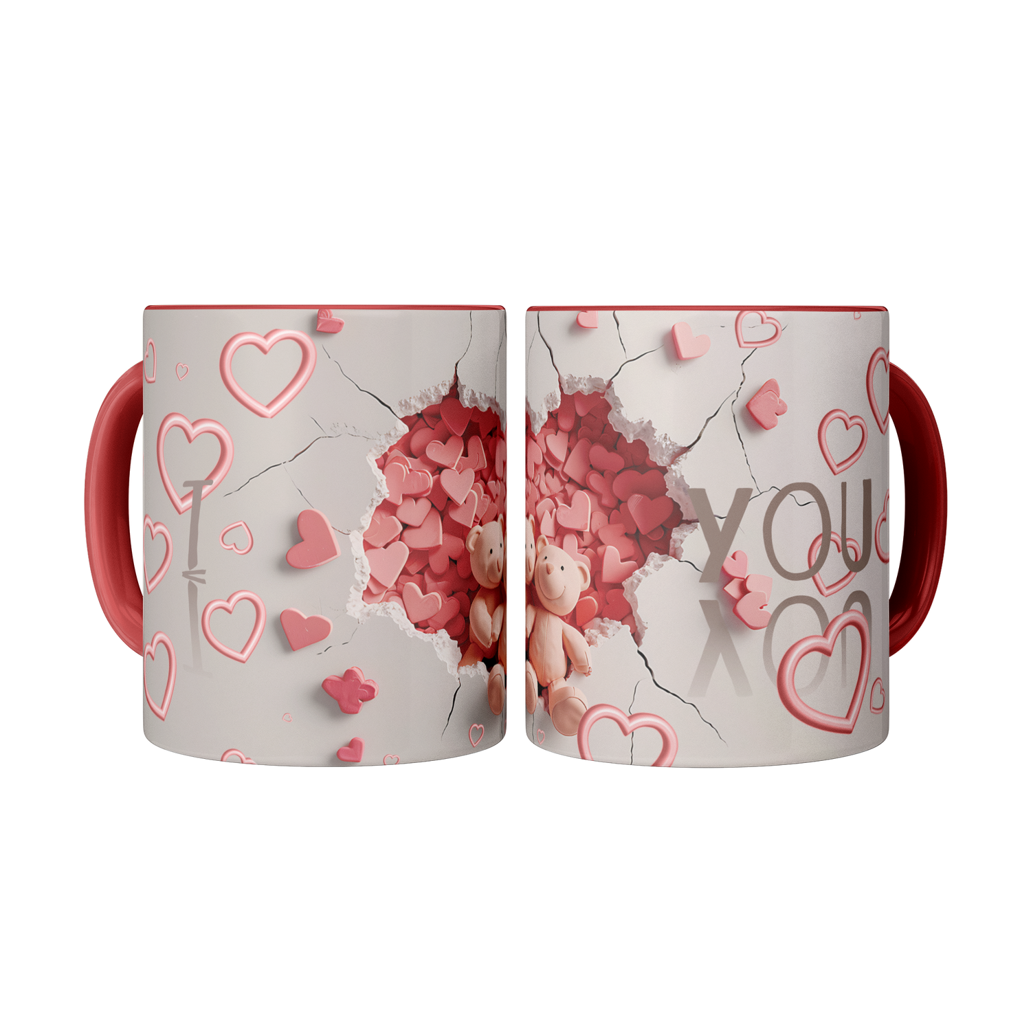 Valentines Day 3D Teddy Bear Couple Coffee Mug (red )