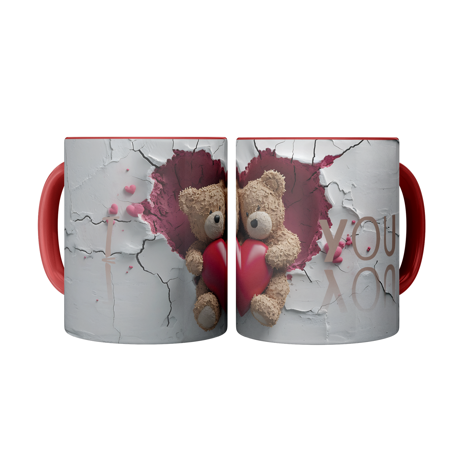 Valentines Day 3D Teddy Bear Couple Coffee Mug (Red )