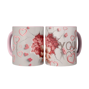 Valentines Day 3D Teddy Bear Couple Many Hearts Coffee Mug (Pink)