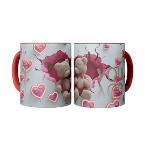Valentines Day  3D Teddy Bear Couple Coffee Mug(Red Accent)